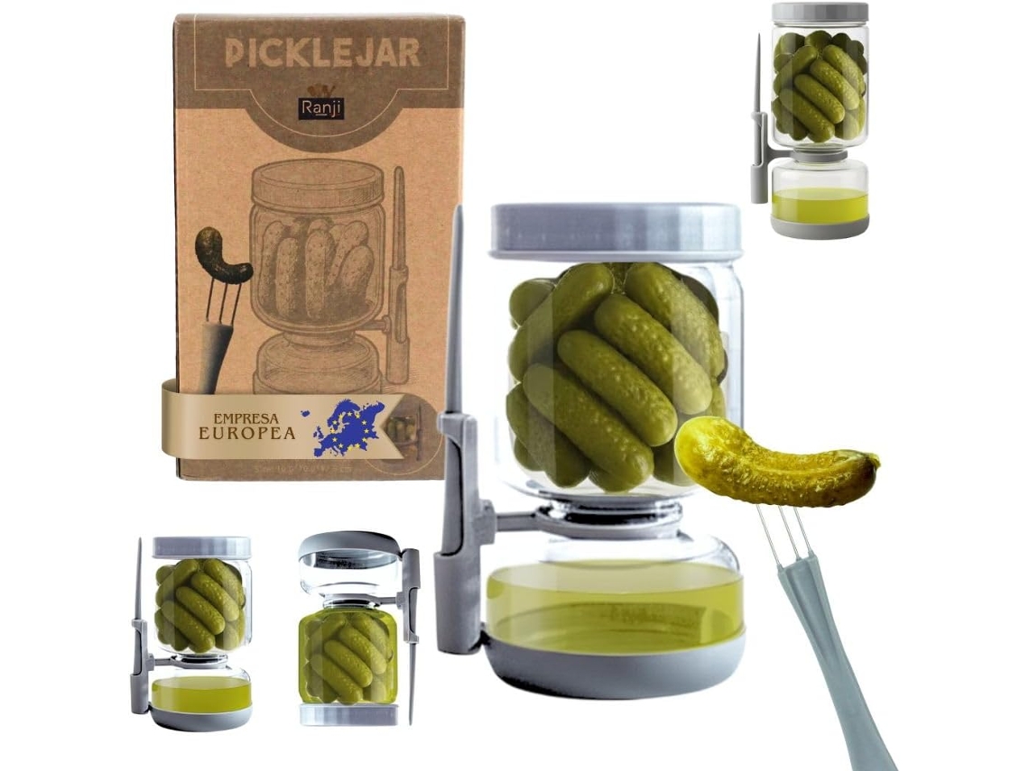 Frasco Para Picles 900 Ml Reversível Com Espeto Vidro Hermético Sem Bpa, Anti Desperdício, Ideia De Presente Ranji