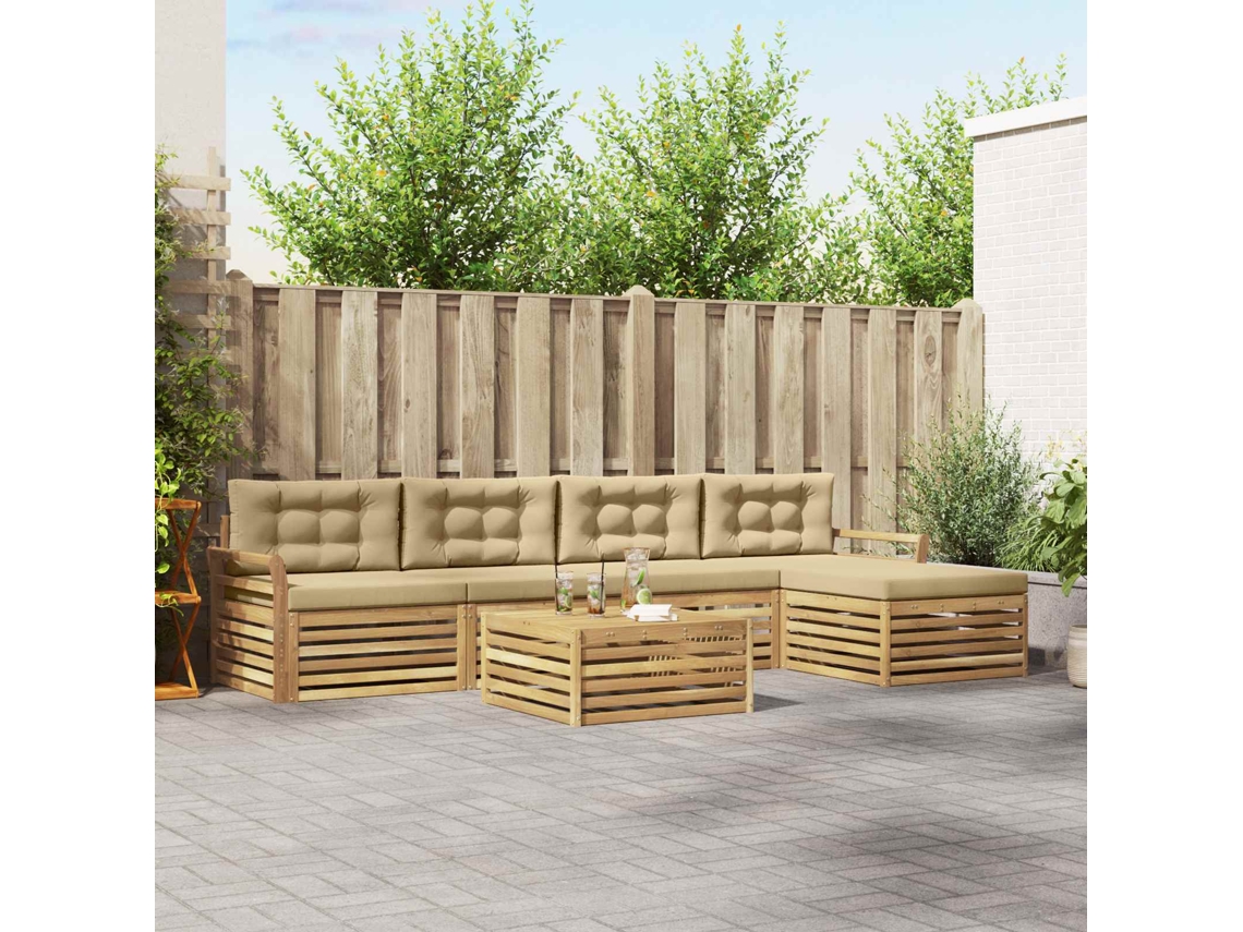 Vidaxl Conjunto De Sofás Para Exterior 6 Unid. Branco E Bege Poliéster
