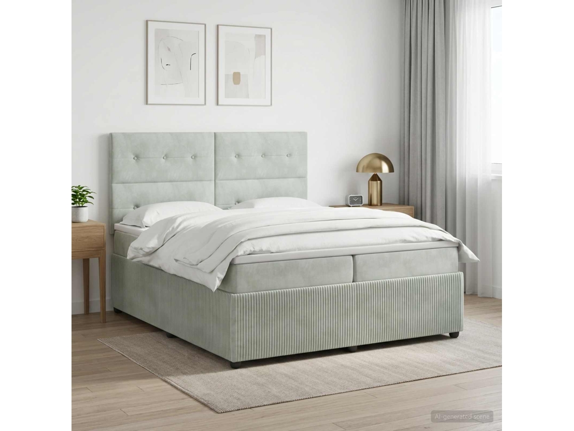 Vidaxl Cama Box Spring Com Colchão Cinzento-claro 200 X 200 Cm Veludo