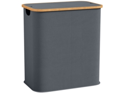 Cesto de Dobrável Roupas Duplas, Cesto de Roupa Suja 80 L com Tampa. Alças Sulcadas. Cinza