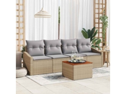 Vidaxl Conjunto De Sofá De Jardim 5 Unid. Bege Vime Pe