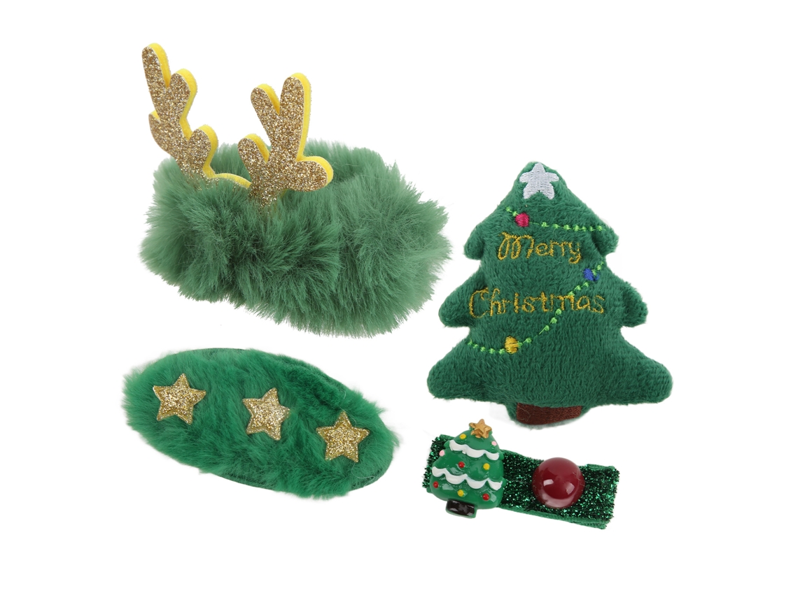 Prendedor de Cabelo Natalino Verde Fofo com Broche Presente