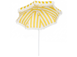 Guarda-sol De Praia Com Franjas, Ø180 Cm, Para Uso Externo Em Pátios, Altura Ajustável, Inclinação De 30°, Amarelo E Branco.