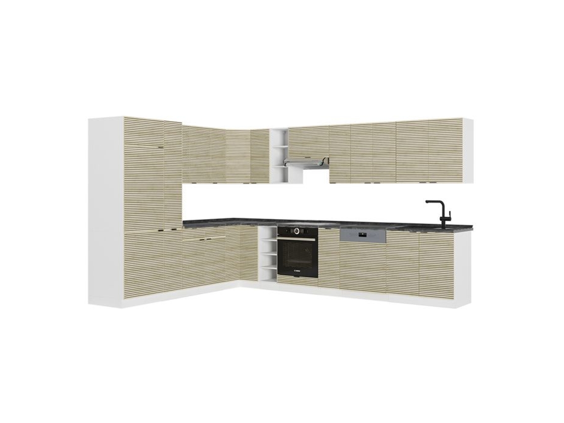Cozinha Em Ângulo Fame-line, 347x257cm, Pt Antracite, Carvalho Lambril/branco, Branco, Vicco