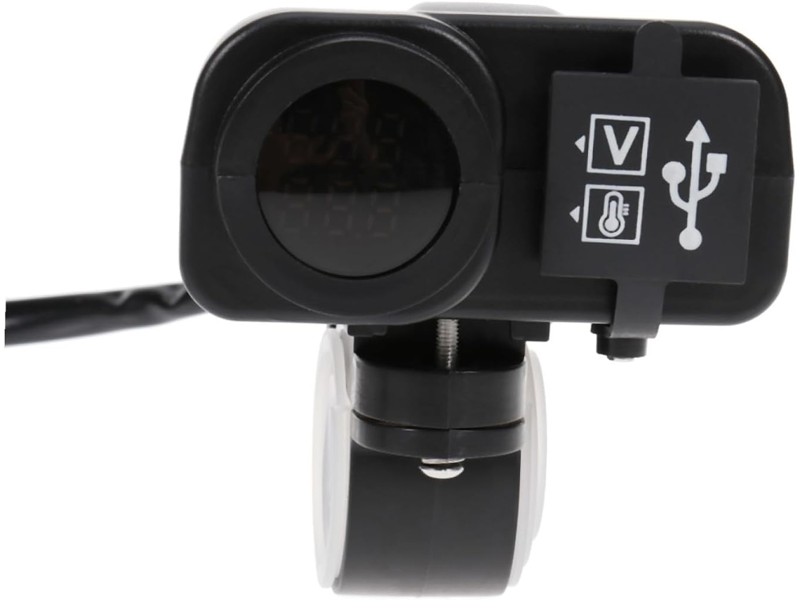Carregador Usb À Prova D'água (1 Unidade) Com Visor De Voltagem E Termômetro Duplo.