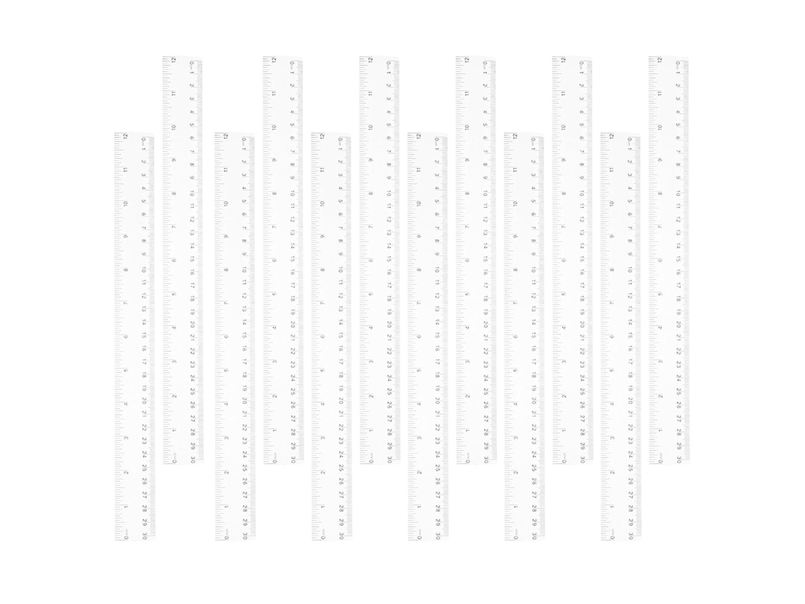 Conjunto De 12 Réguas Transparentes De 30cm Em Plástico Antirriscos Com Escala Dupla Em Centímetros E Polegadas, Régua