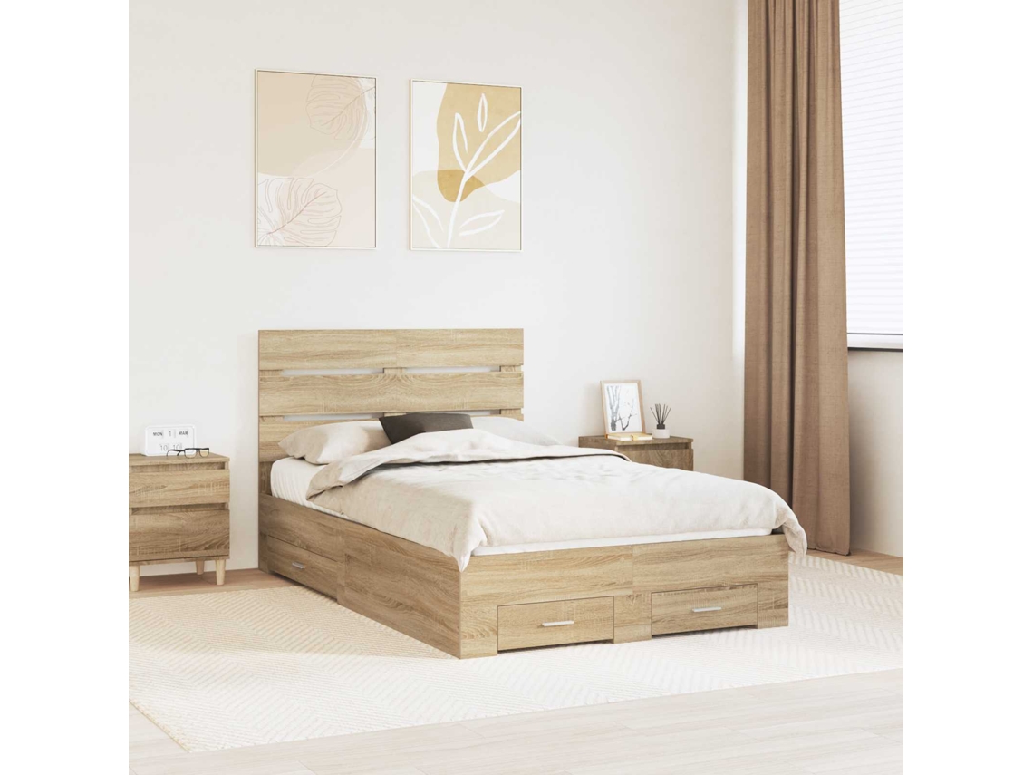 Vidaxl Estrutura da Cama com Gaveta Carvalho Sonoma 135 X 190 Cm
