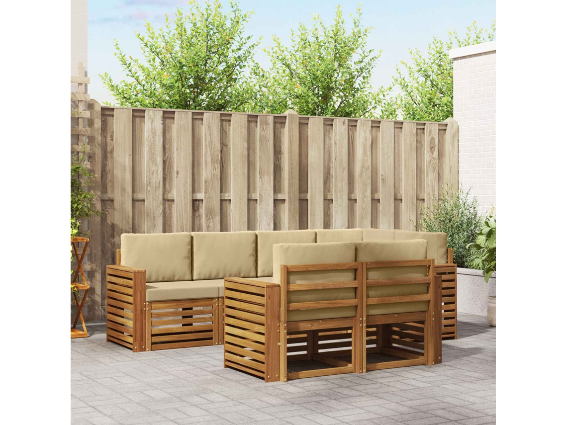 Vidaxl Conjunto De Sofás Para Exterior 7 Unid. Natural E Bege