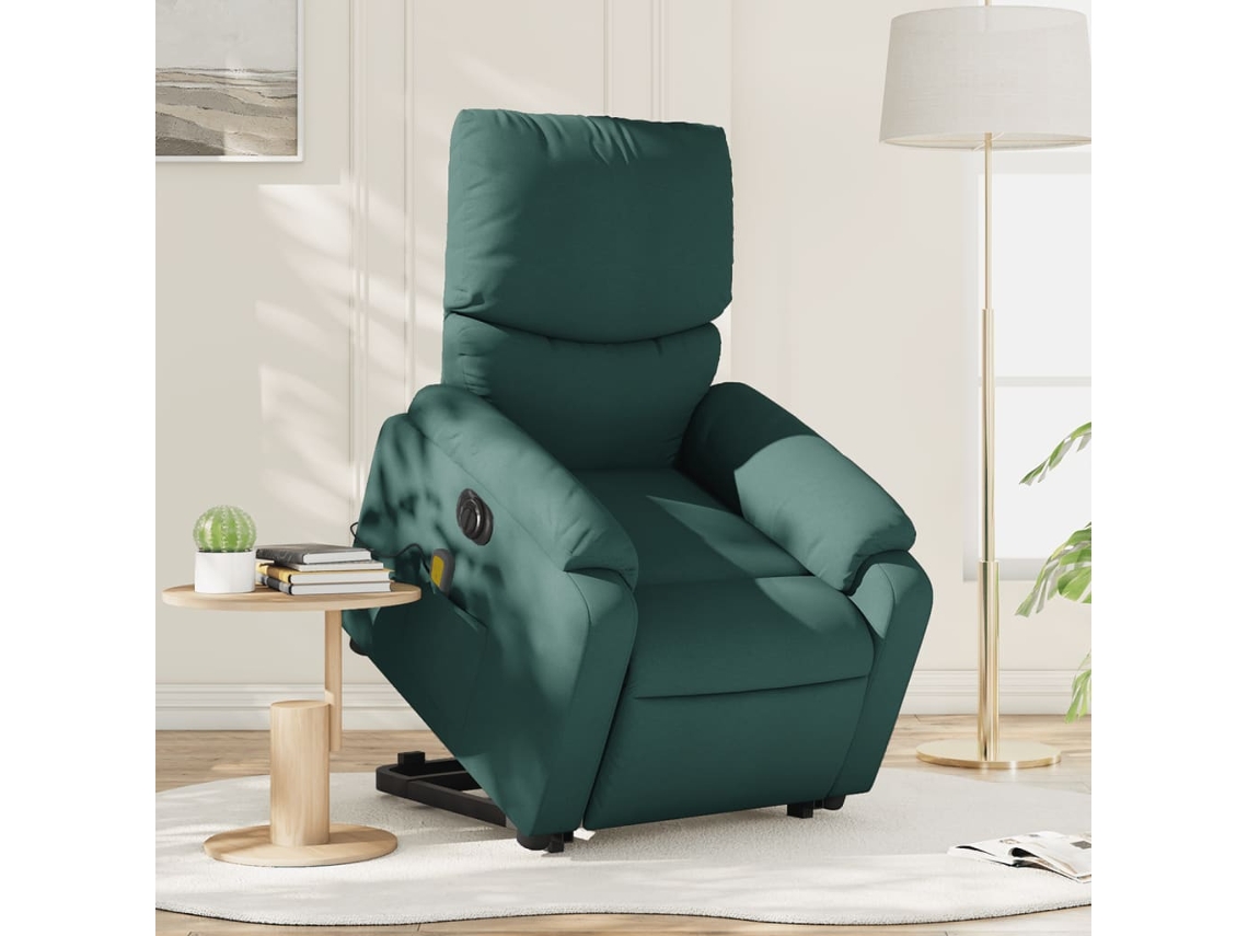 Vidaxl Poltrona Elétrica Elevatória Massagens Tecido Verde-escuro