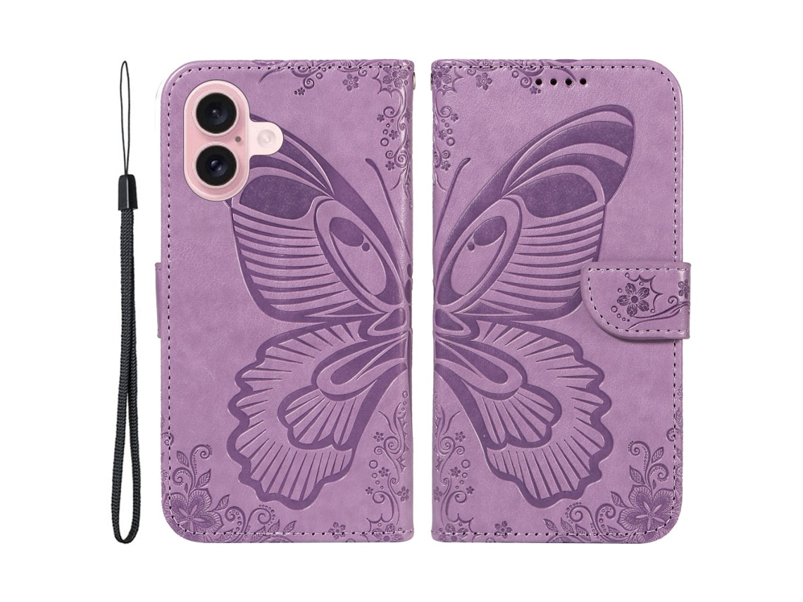 Capa Em Couro Pu, Para Iphone 16 Roxo Claro