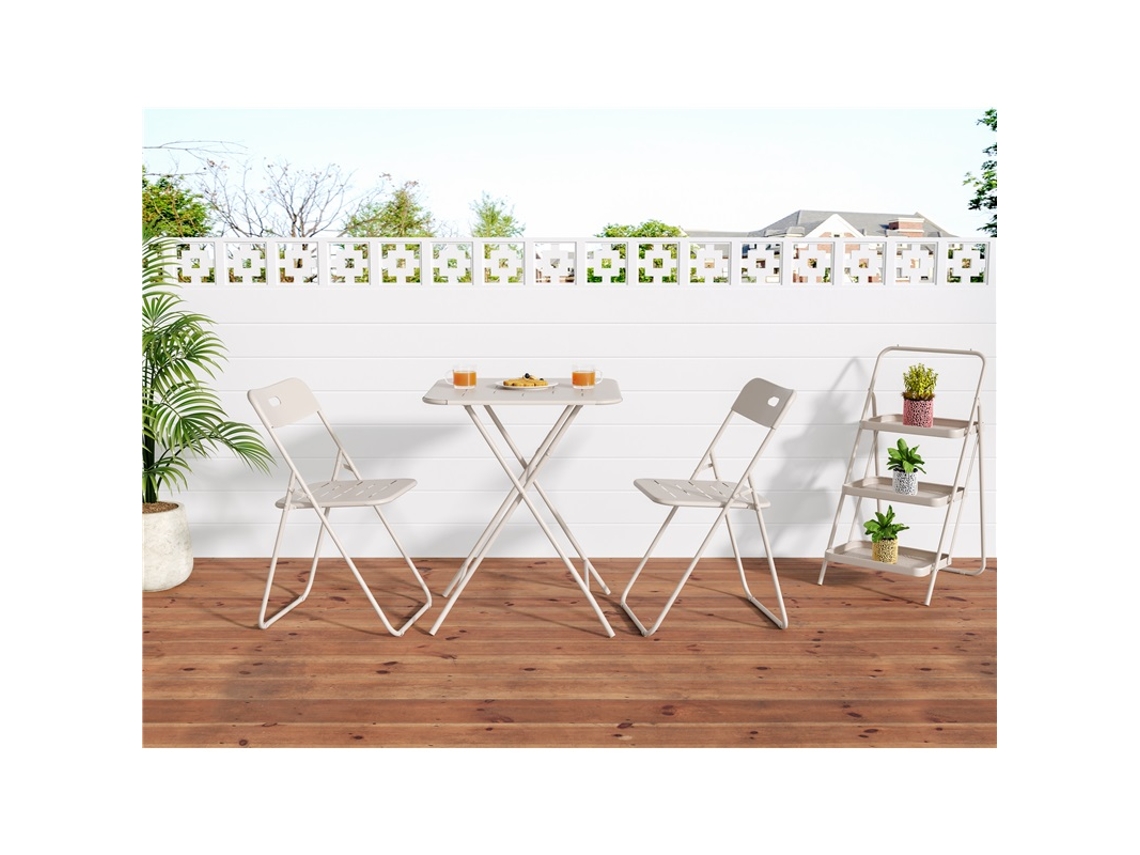 Conjunto Bistrô Dobrável 3 Peças 2 Cadeiras Mesa Bege