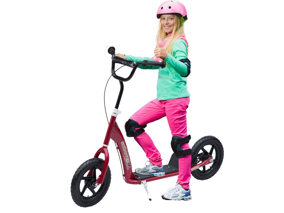 Patinete 12 Polegadas Travão Traseiro, Altura Regulável Aço Eva Vermelho 120×52×80-88cm