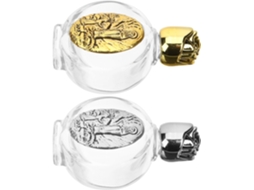 Conjunto 2 Pequenos Frascos Vidro Recarregáveis Benta Detalhes Metal Dourado Prateado Decoração Católica GOKOCO