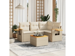 Vidaxl 5 Pcs Conjunto De Sofás P/ Jardim Com Almofadões Vime Pe Bege