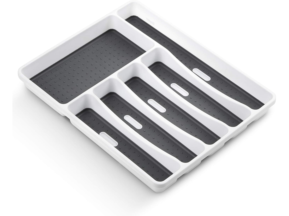 Bandeja de Talheres Slowmoose 40 x 32 x 4,5 cm, 6 Compartimentos, Organizador de Gavetas de Cozinha, Pés Antiderrapantes