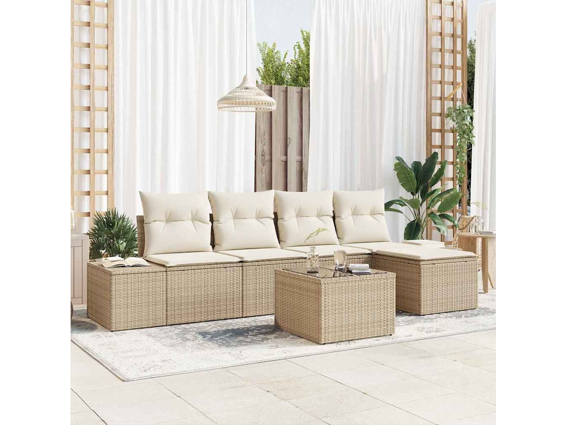 Vidaxl Conjunto De Sofá De Jardim 6 Unid. Bege Vime Pe