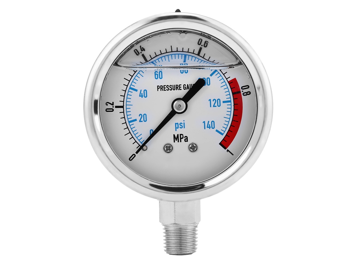 Manómetro De Pressão Hidráulica 1mpa/140psi Com Conexão Npt1/4 Base Entry