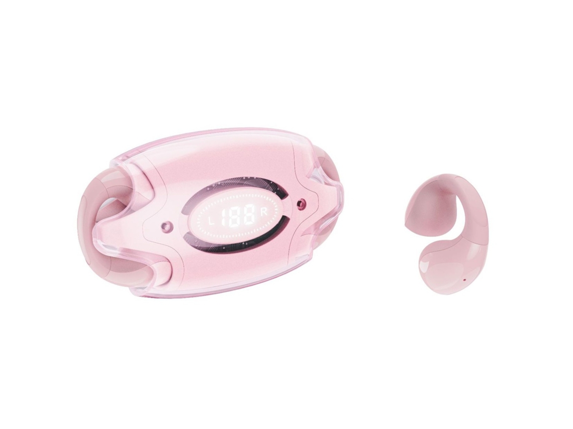 Fones Abertos Bluetooth Verdadeiros Sem Fio JIAPEI com clip orelha, resistente ao suor, carregamento rápido, 24h, rosa