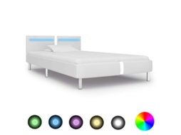 Estrutura De Cama C/ Leds 90x200 Cm Couro Artificial Branco
