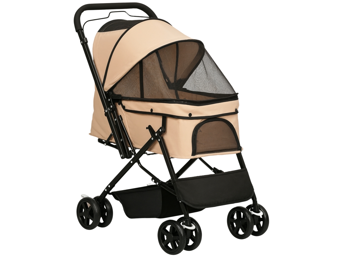 Carrinho de Pet Dobrável com Janelas e Bolsos Cinzento 112x65x100cm S/MARCA