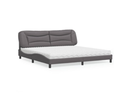 Cama Com Colchão 200x200 Cm Couro Artificial Cinzento