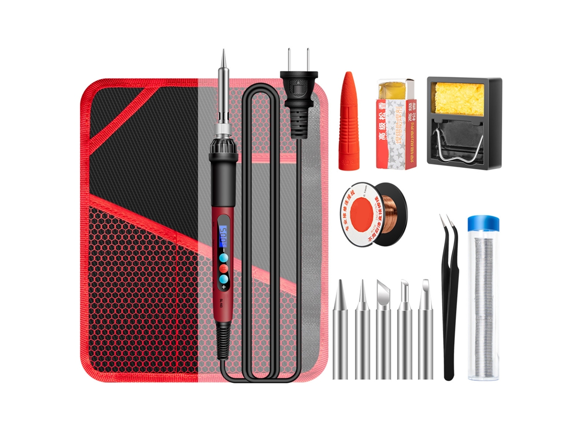 Kit De Soldador Eléctrico Mini Aneng Sl103 Com 13 Peças E Tela Lcd, Temperatura Ajustável De 180℃ A 500℃, 60w Para Reparo De Componentes Eletrônicos