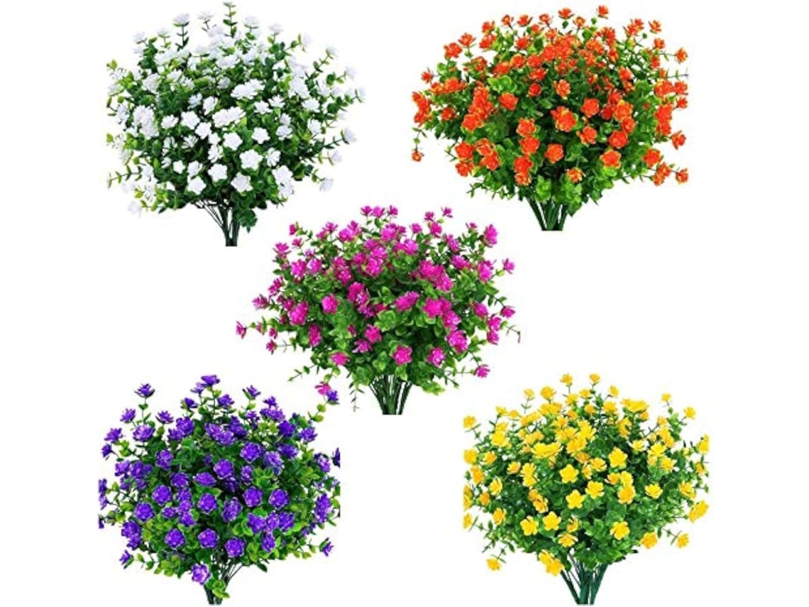15 Buquês de Flores Artificiais para Exterior, Folhagem Artificial de Plástico Resistente a Uv, Plantas Suspensas AQUAFORGE