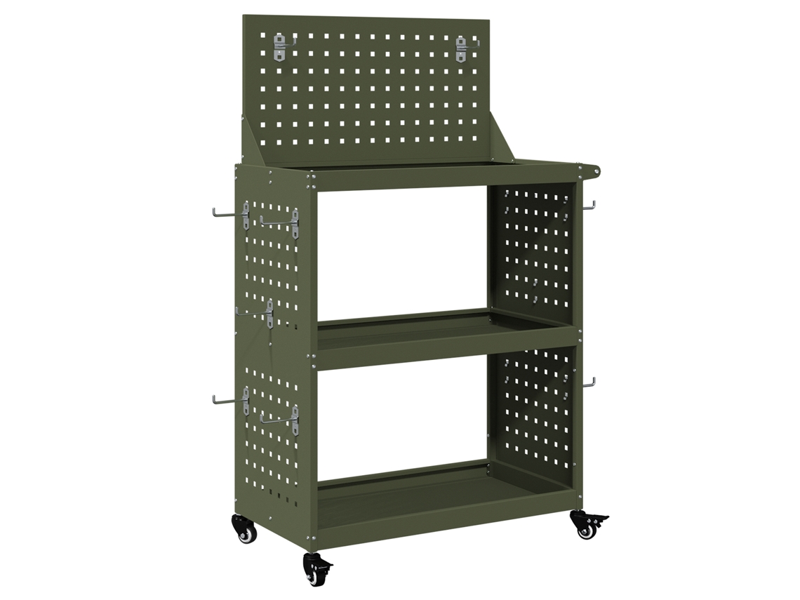 Conjunto 1 Carro De Ferramentas Vidaxl Verde-azeitona Aço (65 X 35 X 111 Cm)