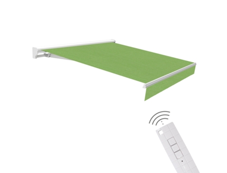 Toldo Motorizado Exterior 3x2,5 Green Recolhimento Com Controle Remoto Lona Acrílica Proteção Solar Uv Semicofre De Alumínio Manivela Wasabi