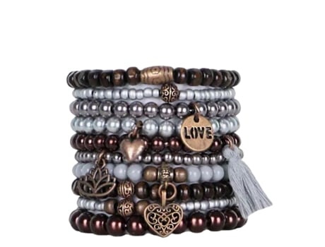 Conjunto de 10 Pulseiras BOHEMIAN Love Bohemian (Vidro, madeira e liga - Multicor - Ajustável)