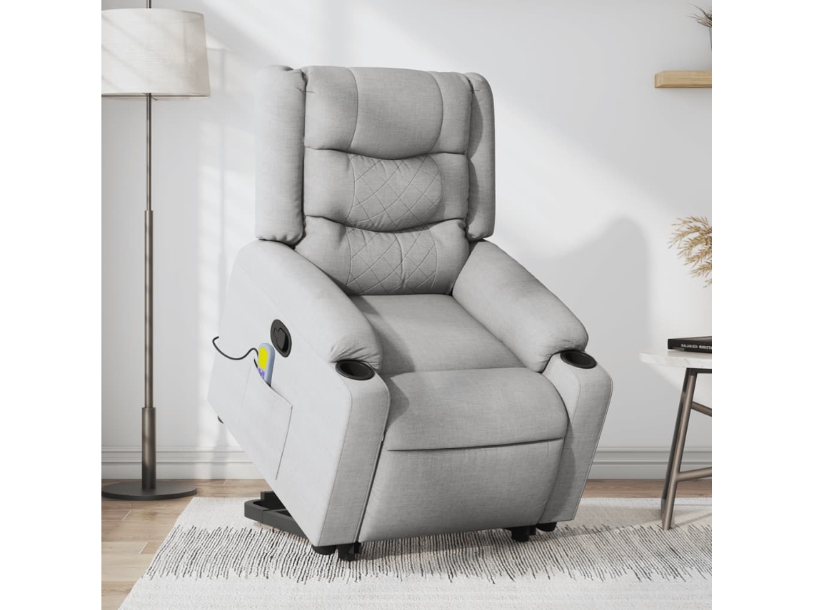 Vidaxl Poltrona Reclinável Massagens Tecido Cinzento-claro