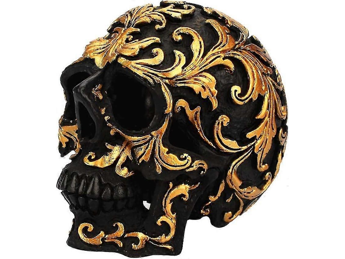 Lurelia Caveira Decorativa Halloween Assustador Em Resina Dourado 1 Peça Para Mesa, Casa E Festa