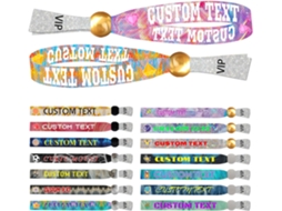 Pulseiras têxteis VIP personalizadas e ajustáveis para eventos, com logotipo, nome e texto personalizados para shows.