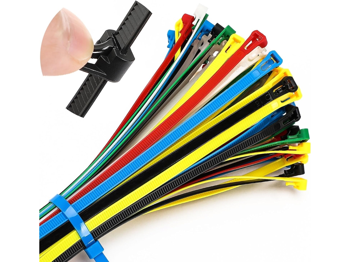 Conjunto De 120 Abraçadeiras Nylon Reutilizáveis, 300 X 7, 6 Mm, Em 6 Cores Para Casa, Jardim, Oficina E Escritório(preto, Branco, Vermelho, Amarelo