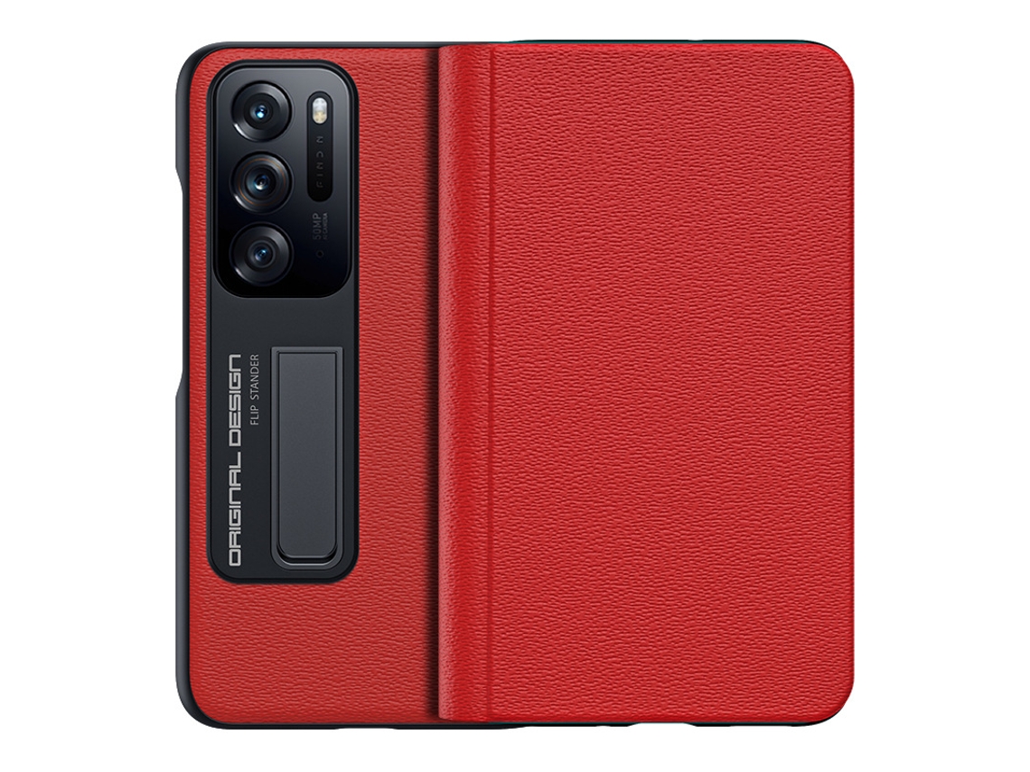 Capa Protetora Dobrável Ultrafina Com Suporte, Em Couro Genuíno (vermelha) Para Oppo Find N.