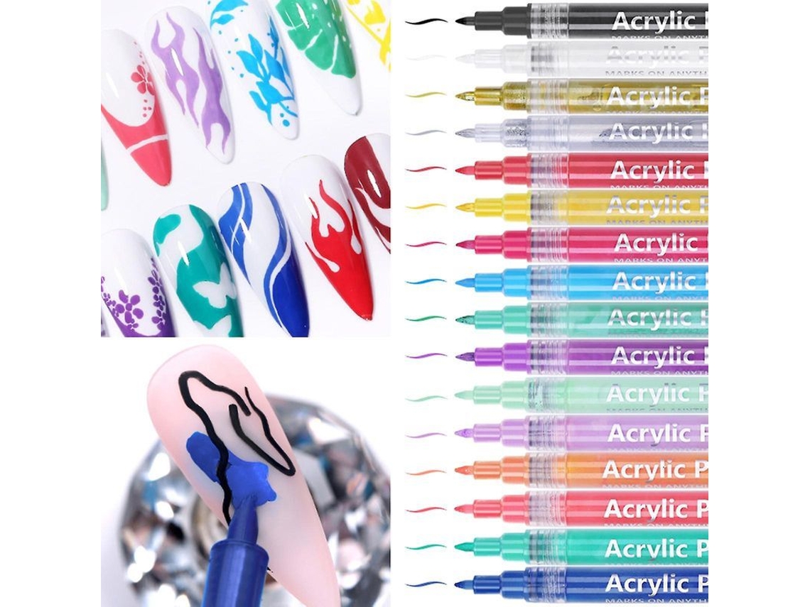 Caneta de Arte de Unhas 3d com 16 Cores Vibrantes para Design de Unhas Diy