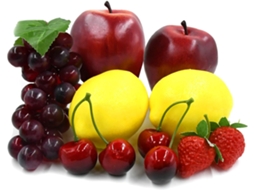 Conjunto de 9 Frutas Artificiais Simuladas, Maçãs, Uvas, Limões e Morangos, em Plástico Decorativo para Casa, Cozinha e Festas BRILVIBERA