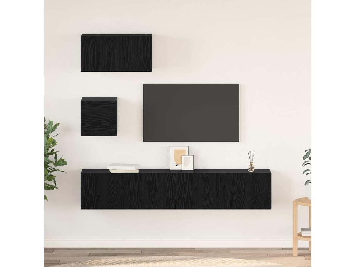 Vidaxl Conjunto de Móvel de Tv 4 Pcs Carvalho Preto Madeira Processada