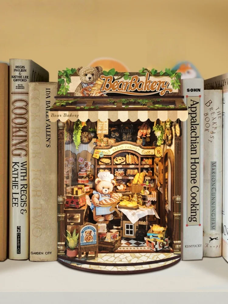 Cantinho de Leitura Faça Você Mesmo da Little Bear Bakery, Mini Casa de Madeira 3d MDUG