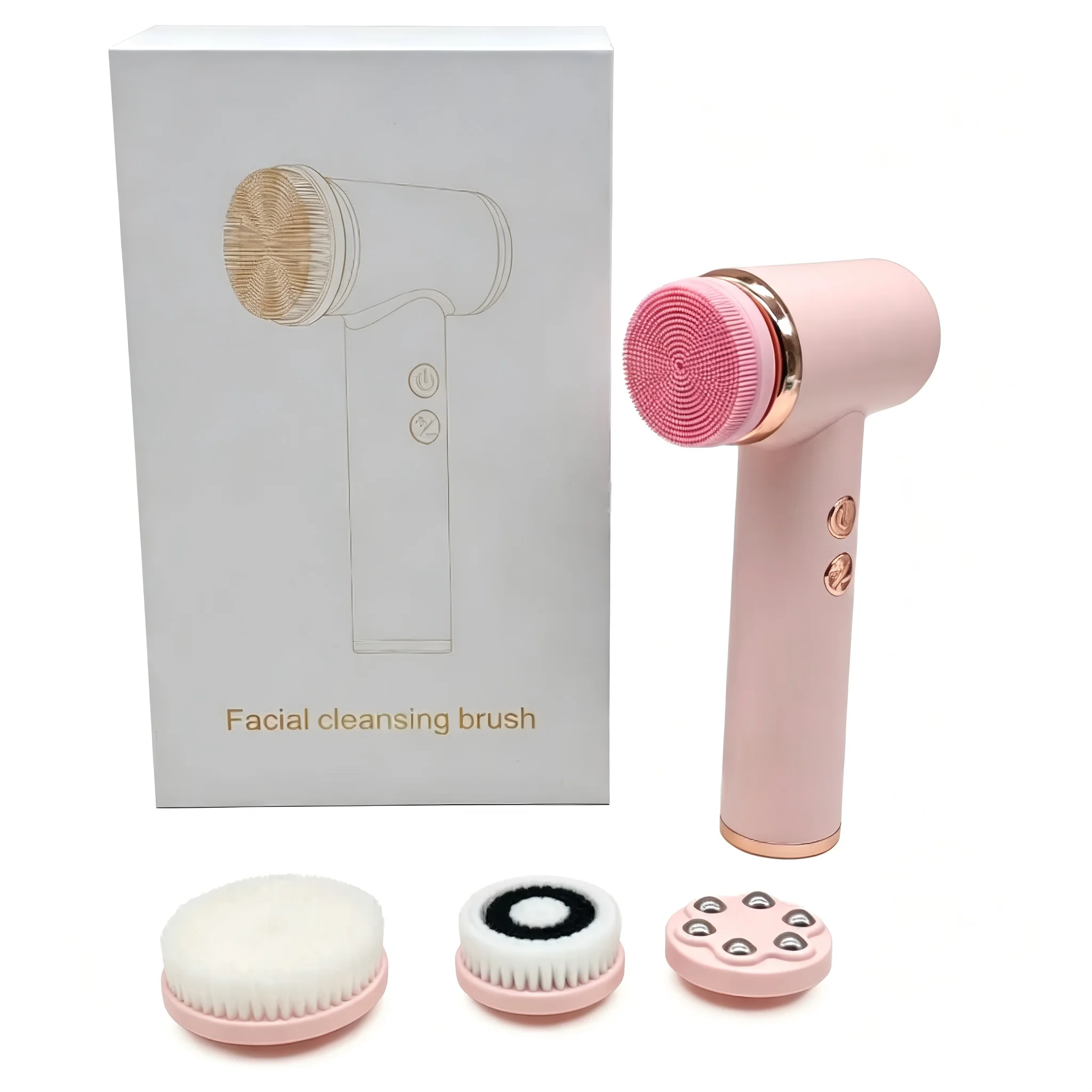 (rosa) Escova de limpeza facial elétrica, escova rotativa de água para limpeza, massageador facial