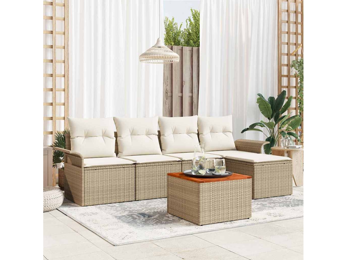 Vidaxl Conjunto De Sofá De Jardim 6 Unid. Bege E Creme Vime Pe