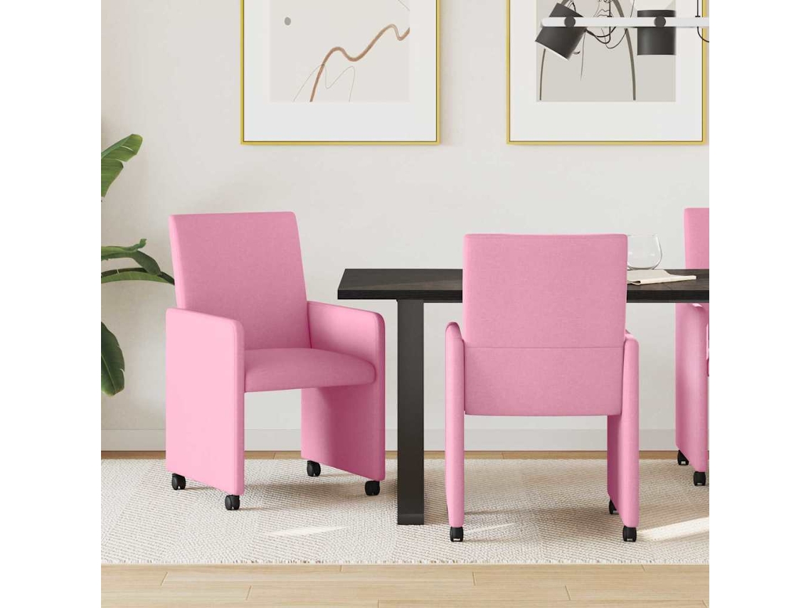 Vidaxl Cadeiras De Jantar Com Rodas 2 Unid. Tecido Rosa