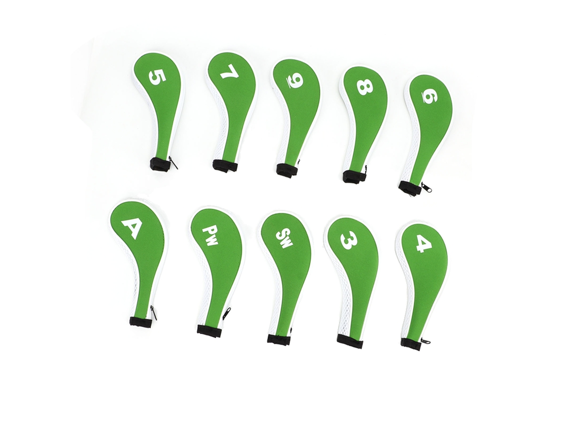 10 Capas De Cabeça De Ferro De Golfe Com Zíper Conjunto Protector Para Maioria Dos Clubes Verde Branco