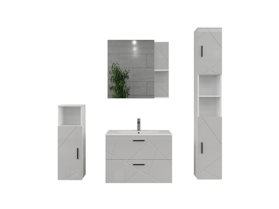 Conjunto De Móveis Para Banheiro Irma, 5 Peças, Branco/branco Brilhante, Vicco