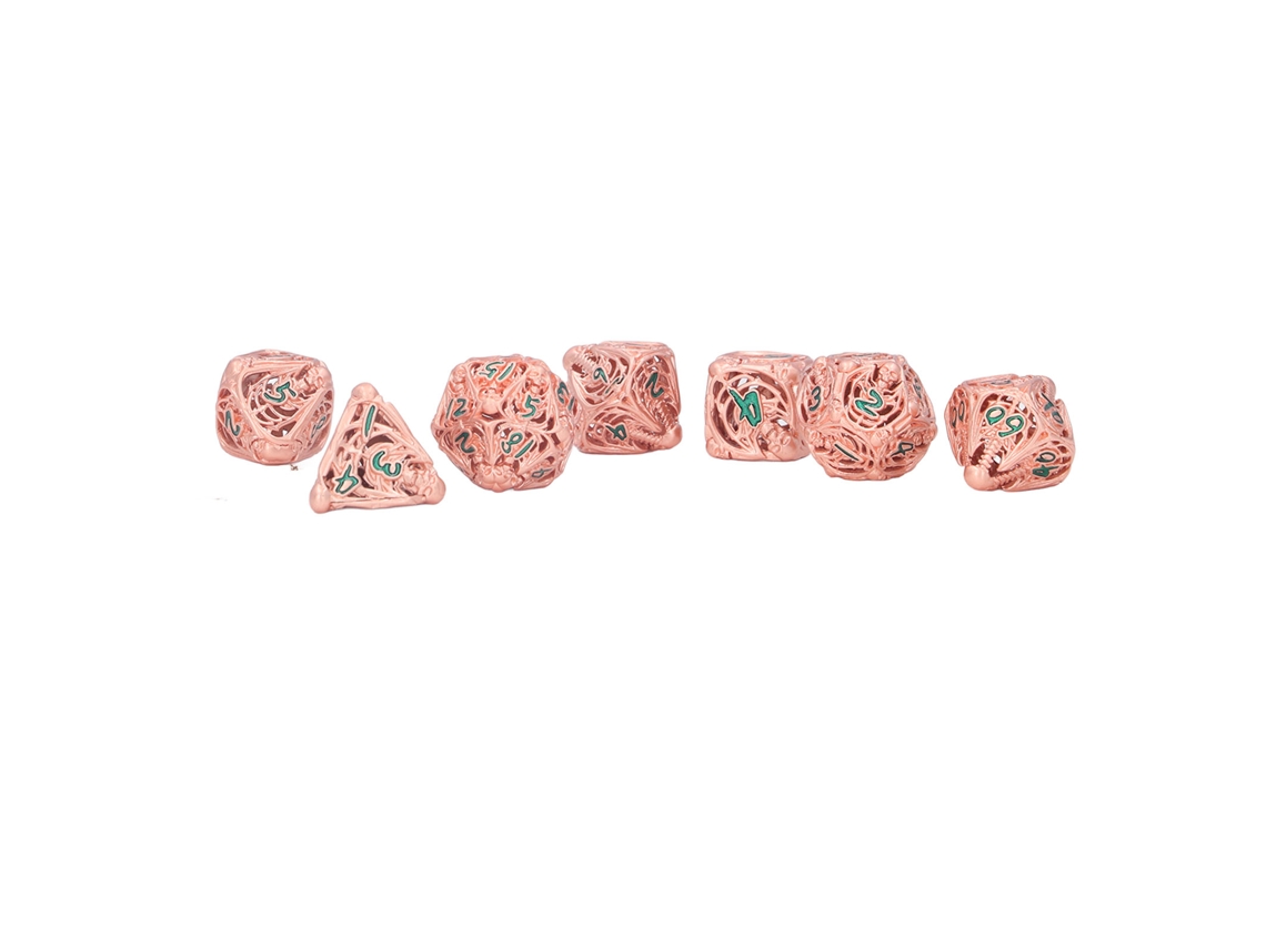 Primerox conjunto de 7 Dados Poliédricos Ocos de Metal Padrão Caveira para Jogos de Tabuleiro e Rpg