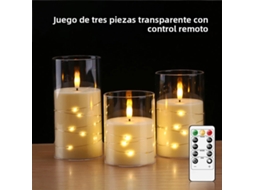 (transparente) Flameless Led Vela- Com String De Luz Estrela- Alimentado Por Bateria- Controle De Tempo- Com Controle Remoto