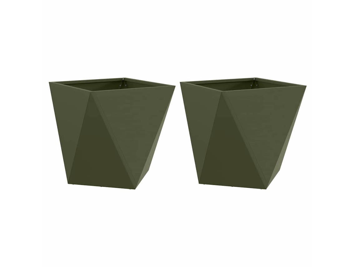 Conjunto 2 Caixa De Vaso Vidaxl Verde-azeitona Aço (50 X 50 X 50 Cm)