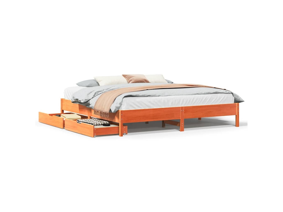 Cama Sem Colchão 200x200 Cm Pinho Maciço Castanho mel MAISON EXCLUSIVE