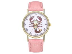Reloj De Cuarzo Con Correa De Cuero Pu Moda Para Mujer Dial Redondo Rosa