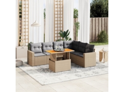 Vidaxl 7 Pcs Conjunto De Sofás P/ Jardim Com Almofadões Vime Pe Bege